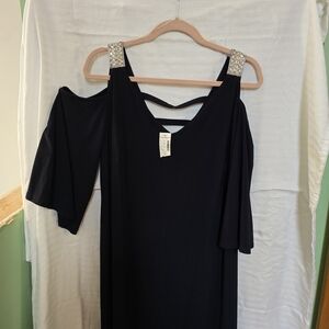 Embellished Cold-Shoulder Black Dress